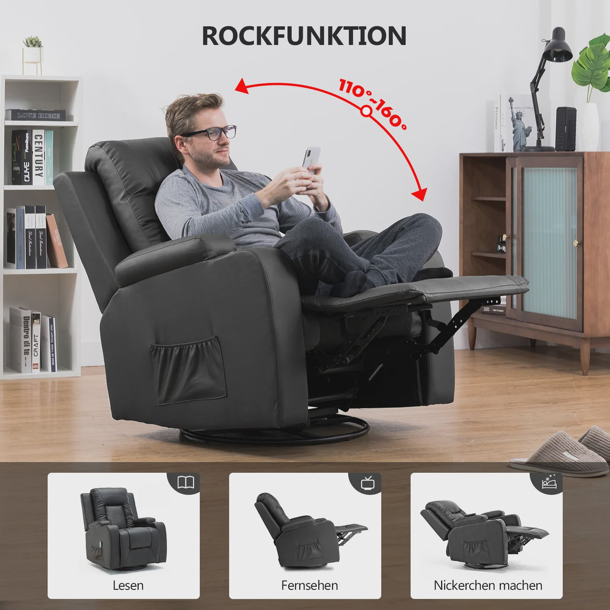 Luxe Draaibare Relaxfauteuil met Voetensteun en Dikke Armleuningen - Perfect voor TV Kijken