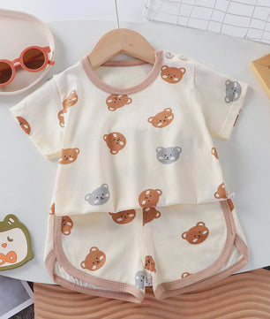 Zomerse Katoenen Kinderkleding Set: T-shirt & Shorts met Leuke Prints (0-4 Jaar)