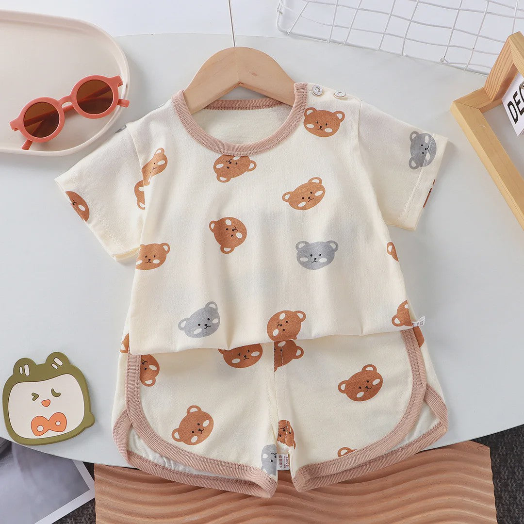 Zomerse Katoenen Kinderkleding Set: T-shirt & Shorts met Leuke Prints (0-4 Jaar)