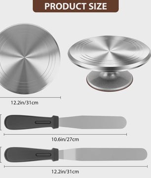 Professionele Taartdraaitafel Set - 12 Inch Aluminium Draaiplateau met Decoratiegereedschap