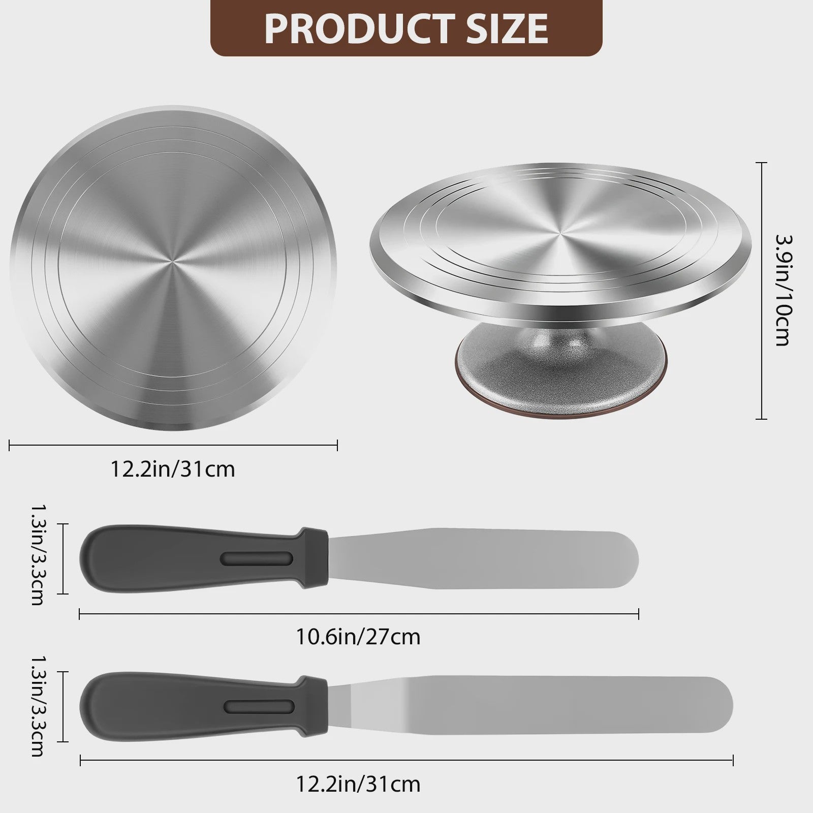 Professionele Taartdraaitafel Set - 12 Inch Aluminium Draaiplateau met Decoratiegereedschap