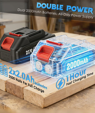 2In1 Electric Nail Gun 18GA Cordless Stapler Framing Nailer Tacker Woodworking Furniture Tool With 1000 Nails/Staples 2x Battery