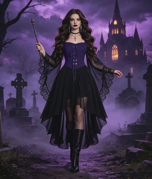 Dames Heksenjurk met Pofmouwen - Middeleeuwse & Gothische Renaissance Stijl voor Halloween & Cosplay