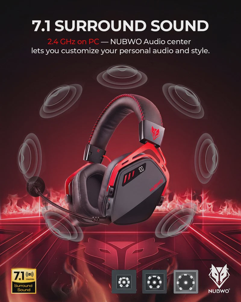 NUBWO HG08 Draadloze Gaming Headset - 7.1 Surround Sound, Lage Latentie, Multiplatform