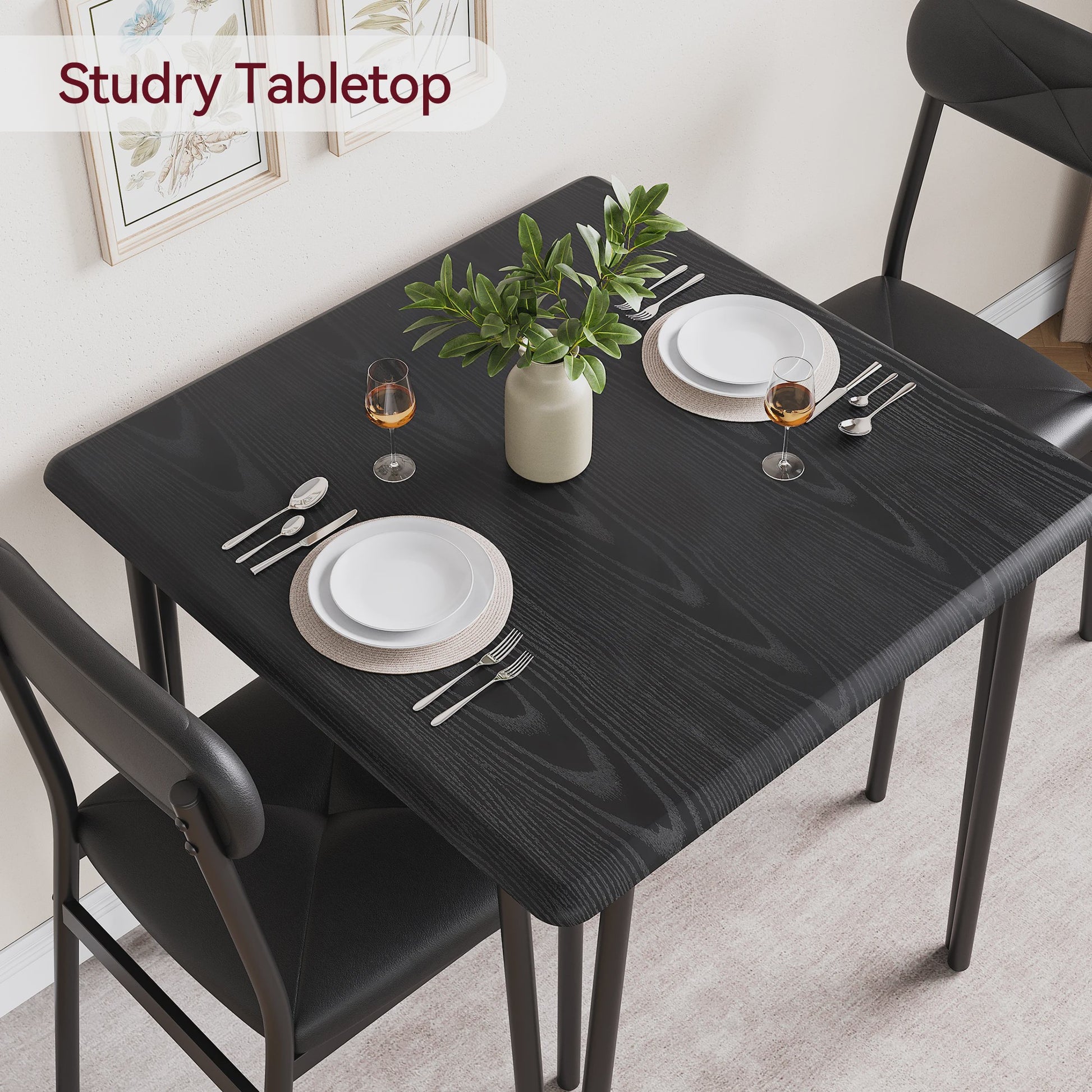 Compact Houten Eettafel voor 2 Personen met Gestoffeerde Stoelen - Ruimtebesparend & Modern