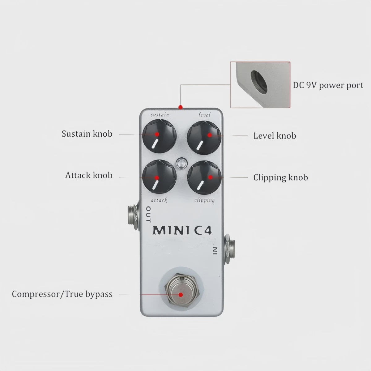 Mosky MINI C4 Gitaar Compressor Effectpedaal - Metalen Shell, True Bypass