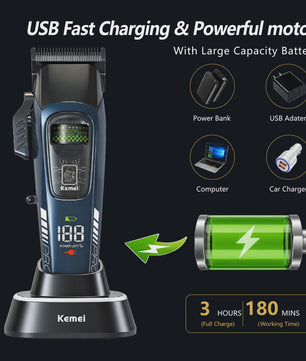Kemei 2381 Professionele Trimmer Set - 10000 RPM, LED Display, Draadloos