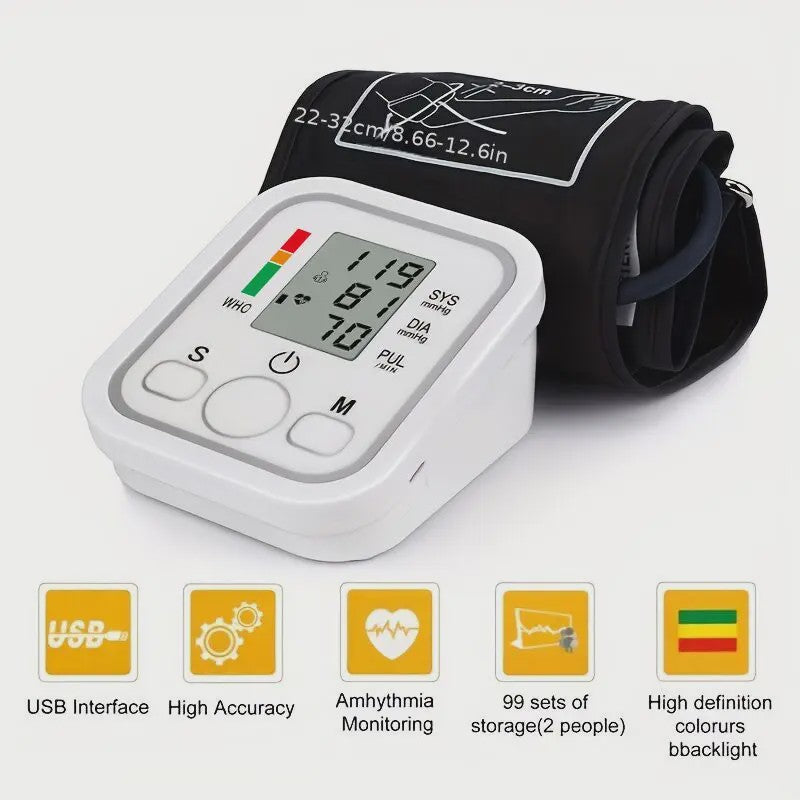 Digitale Bloeddrukmeter Arm - Meet Nauwkeurig Systolische, Diastolische Druk & Hartslag