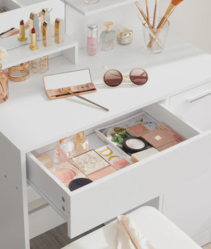 VASAGLE Kaptafel met Spiegel, Opbergvak en 2 Planken - Stijlvol Wit Design