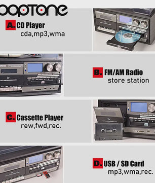 LoopTone Vintage 3-in-1 Platenspeler met Bluetooth, CD, Cassette, Radio & USB Opname