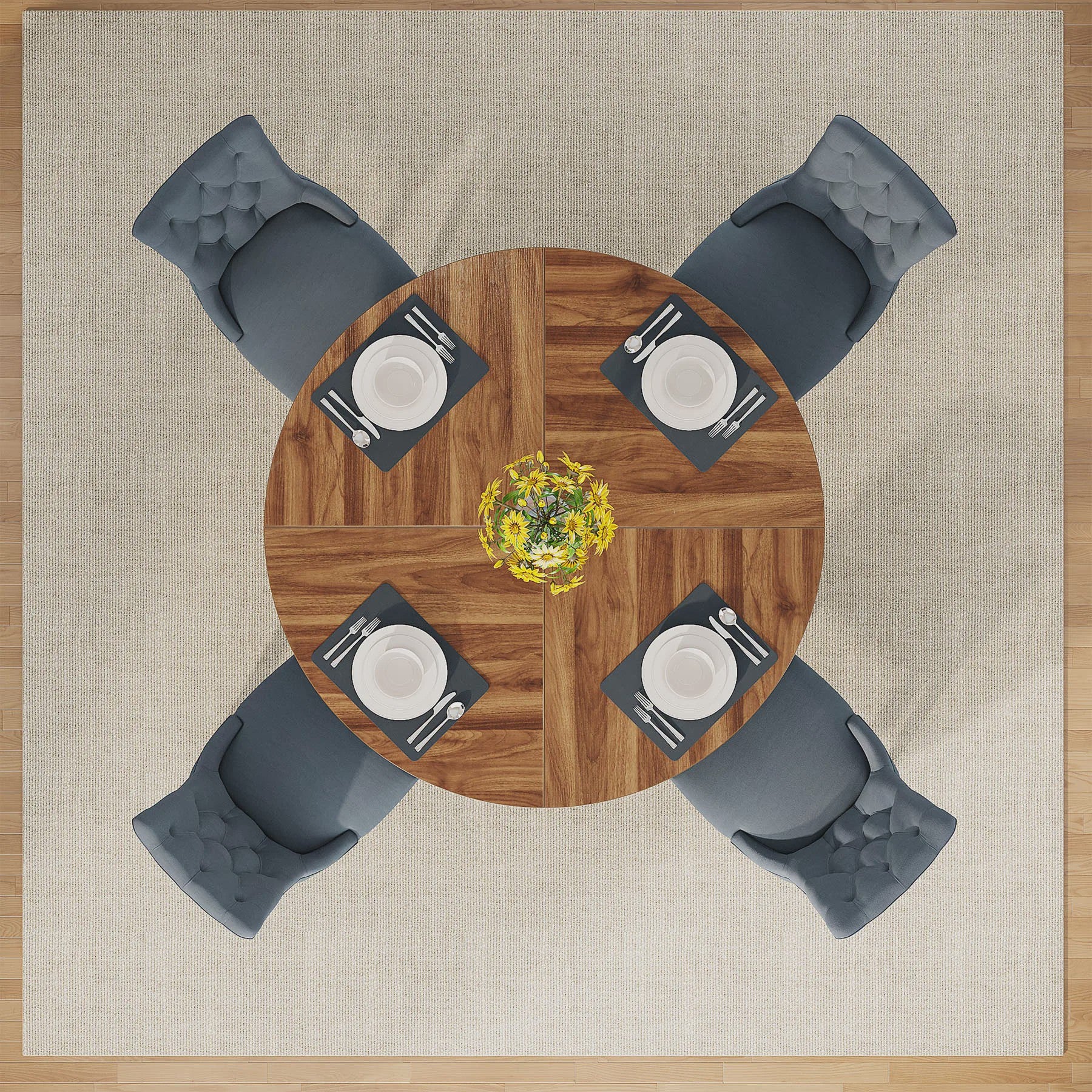 Ronde Eettafel voor 4 Personen - 47 Inch Boerenstijl Keukentafel