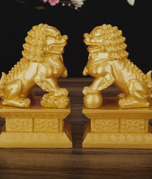 Chinese Geluks Leeuw Standbeeld - Feng Shui Decoratie Beeldje van Resin