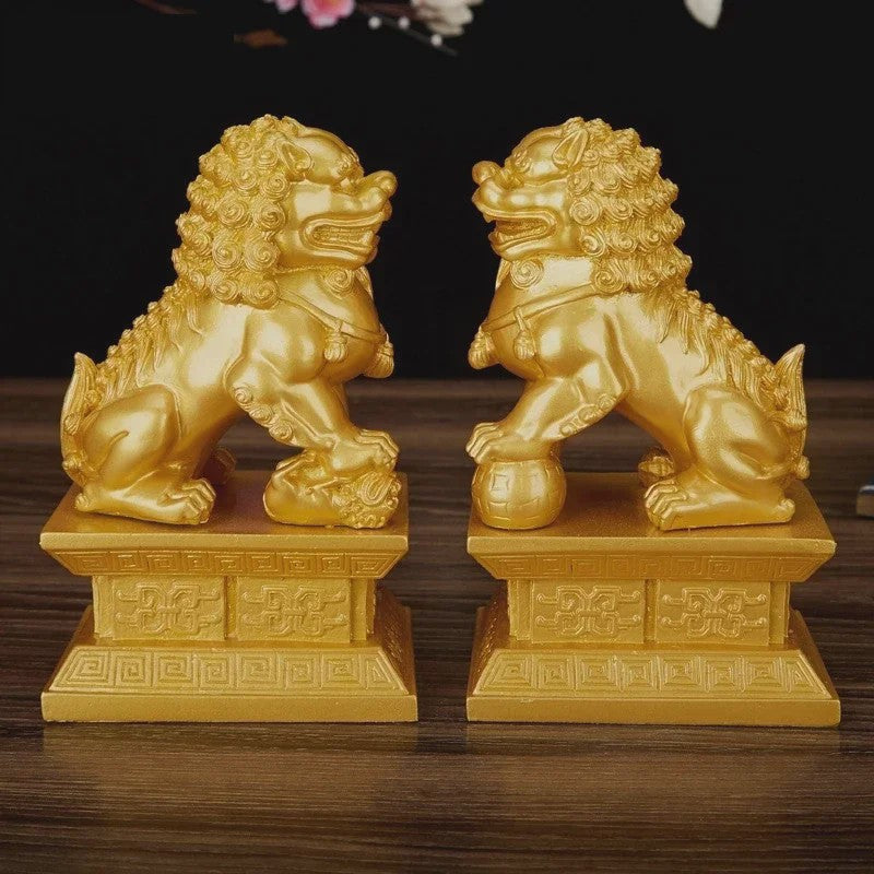 Chinese Geluks Leeuw Standbeeld - Feng Shui Decoratie Beeldje van Resin