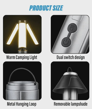Multifunctionele Campinglamp & Zaklamp 2-in-1, USB Oplaadbaar met Haak
