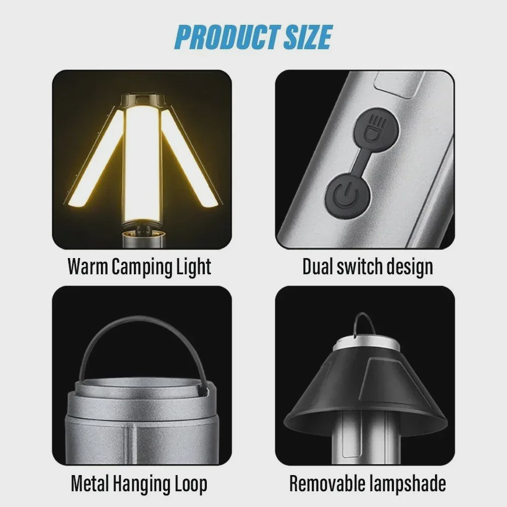 Multifunctionele Campinglamp & Zaklamp 2-in-1, USB Oplaadbaar met Haak