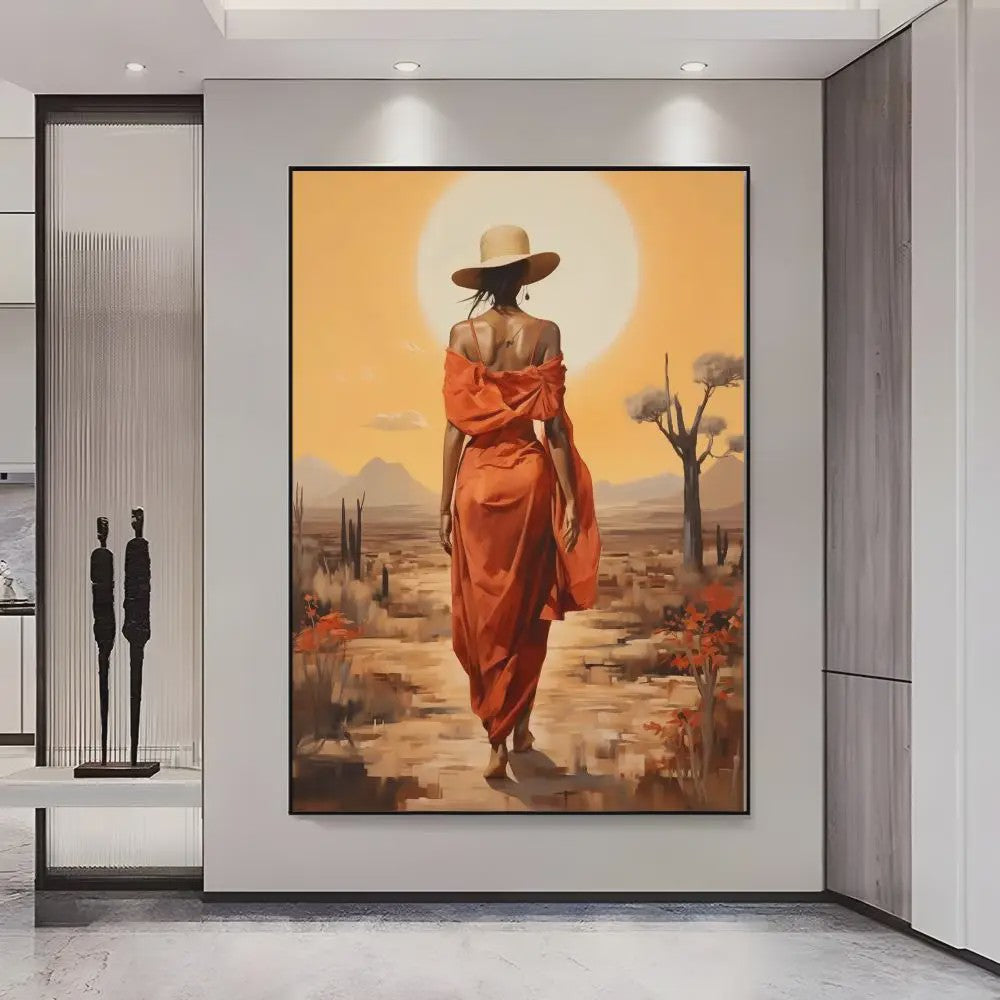Abstract Canvas Poster: Afrikaanse Vrouwen & Zonneschildering - Wanddecoratie