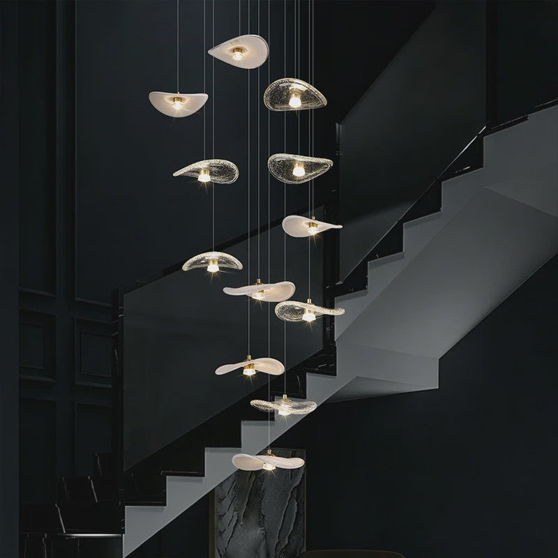 Luxe Glazen Trappenhuis Hanglamp - Moderne Lange Plafondlamp met Meerdere Pendels