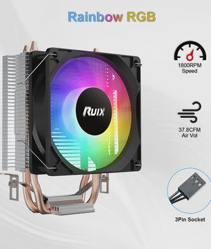 Ruix X2000 CPU Cooler: Stille Koeling met Rainbow RGB Ventilator & 2 Heatpipes