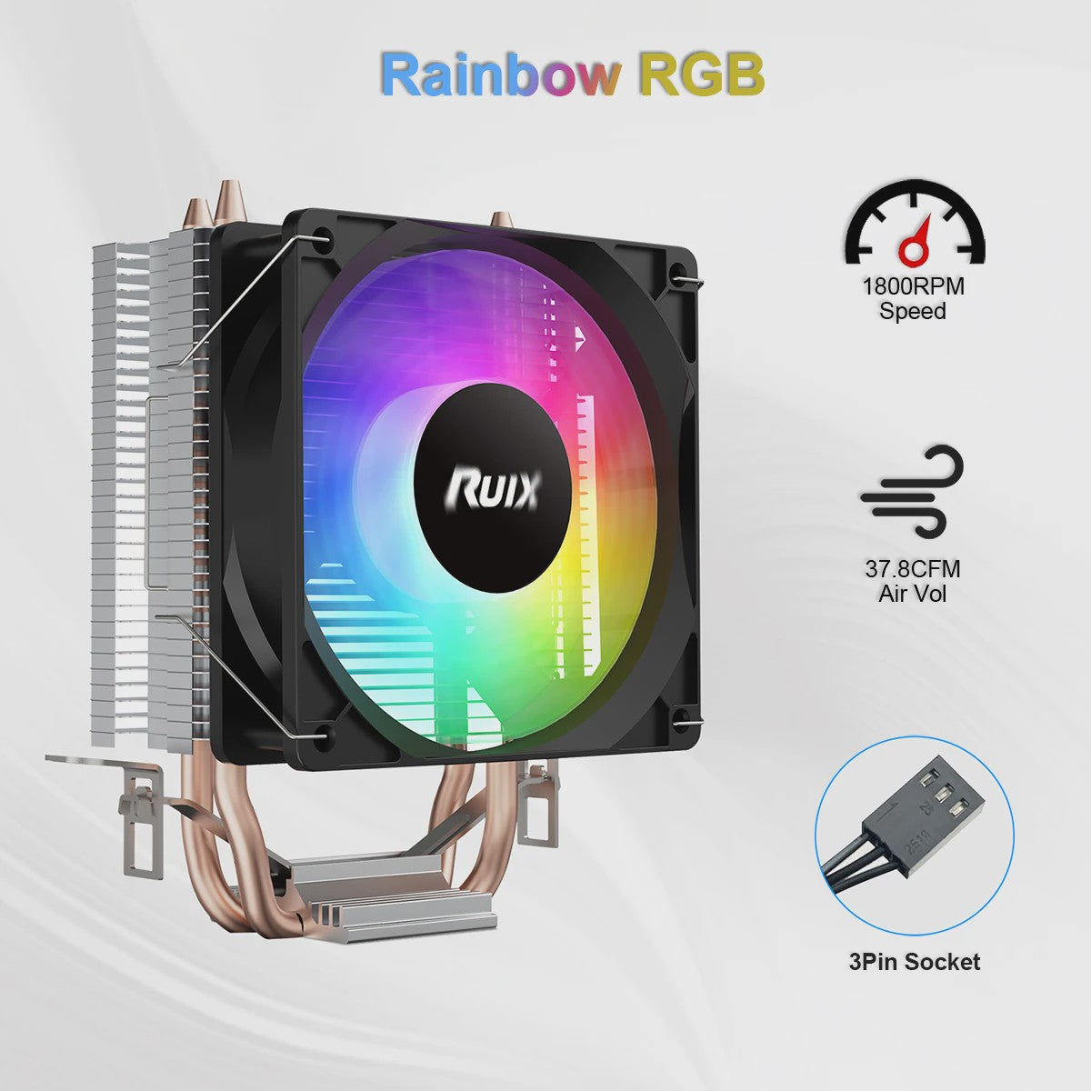 Ruix X2000 CPU Cooler: Stille Koeling met Rainbow RGB Ventilator & 2 Heatpipes