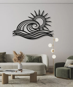 Metalen Golf & Zon Muursculptuur - Oceaan Decoratie voor Beach House Woonkamer