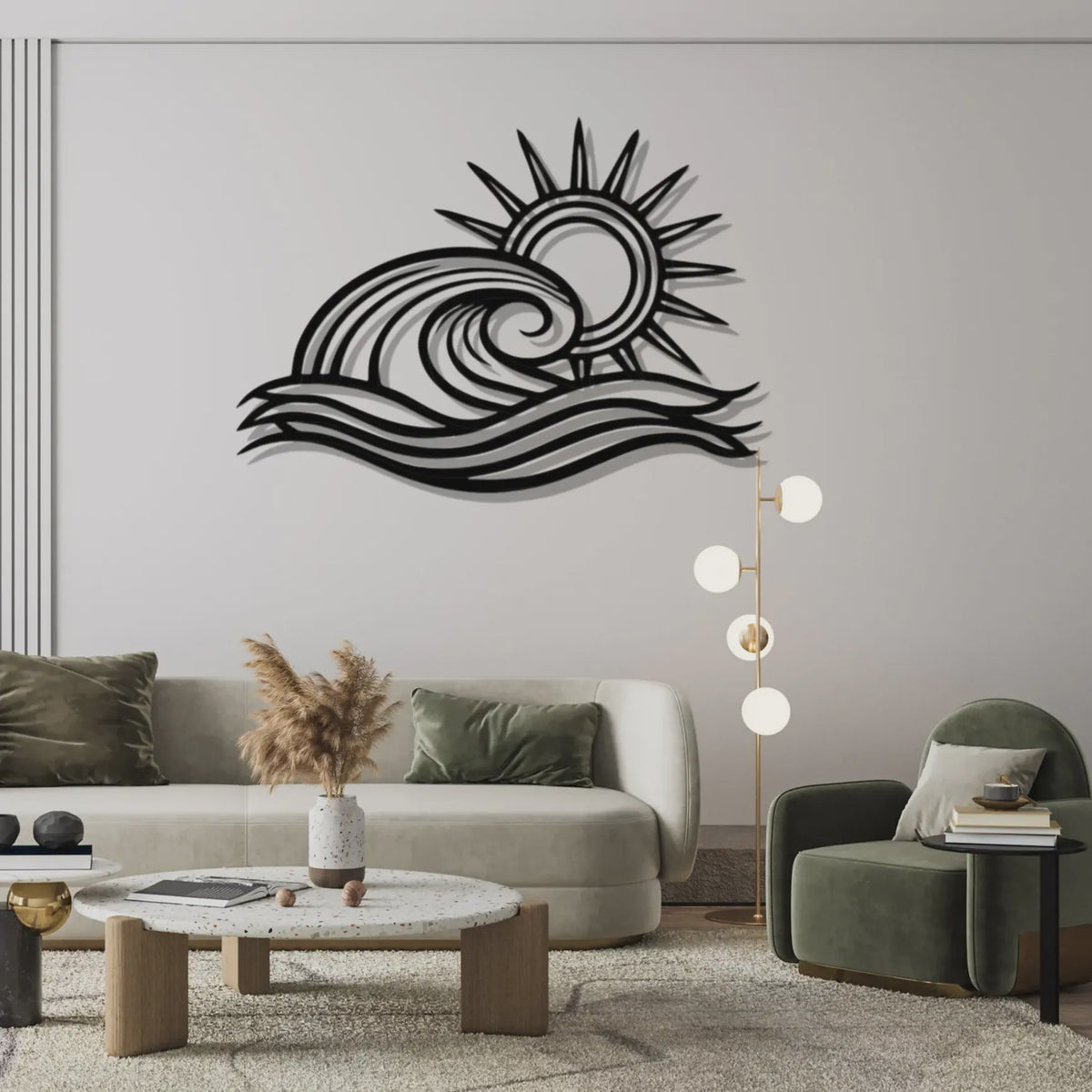 Metalen Golf & Zon Muursculptuur - Oceaan Decoratie voor Beach House Woonkamer
