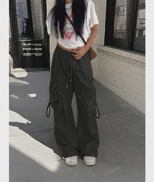 Oversized Cargo Jogger Broek Dames - Vintage Stijl Hoge Taille Zwart