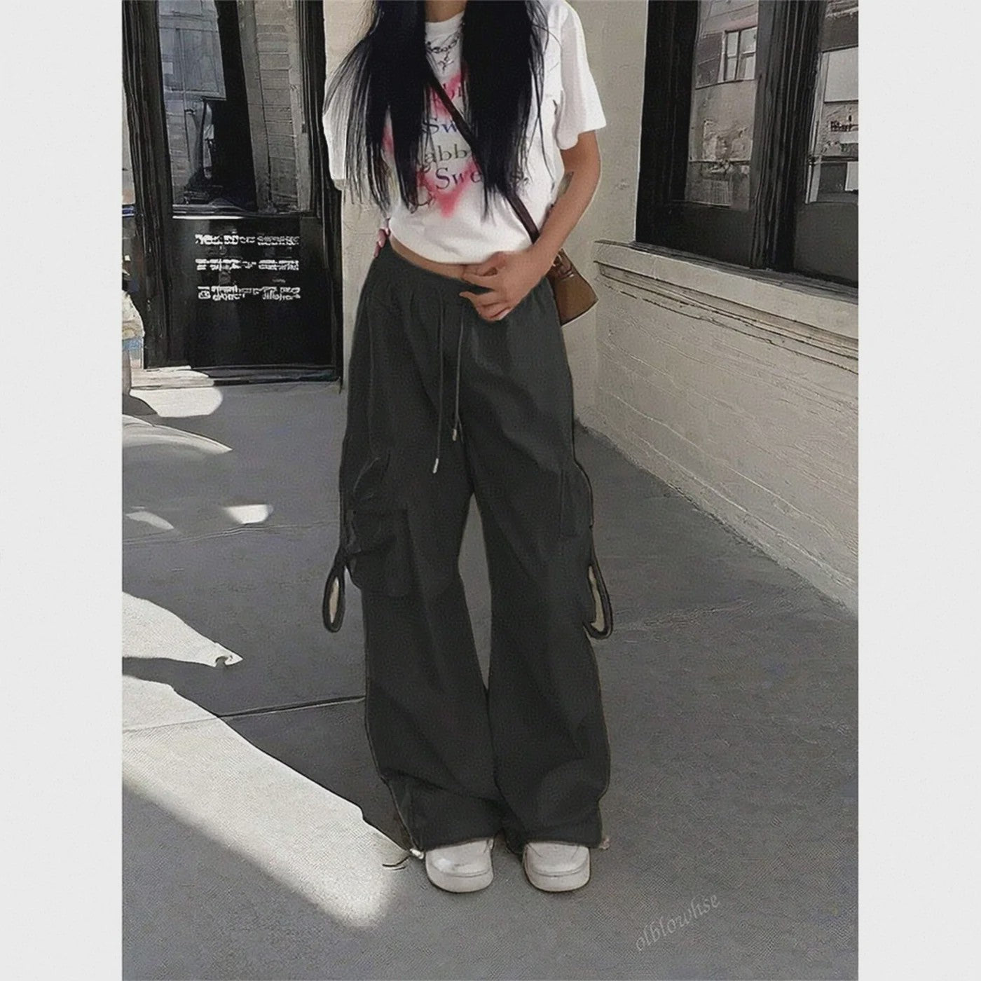 Oversized Cargo Jogger Broek Dames - Vintage Stijl Hoge Taille Zwart