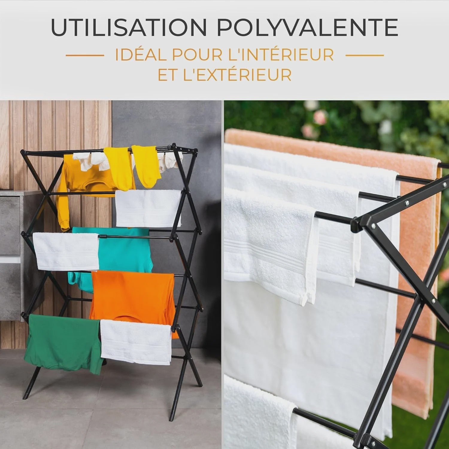 3-Laags Opvouwbaar Kledingrek - Zwart/Wit - Voor Binnen & Buiten