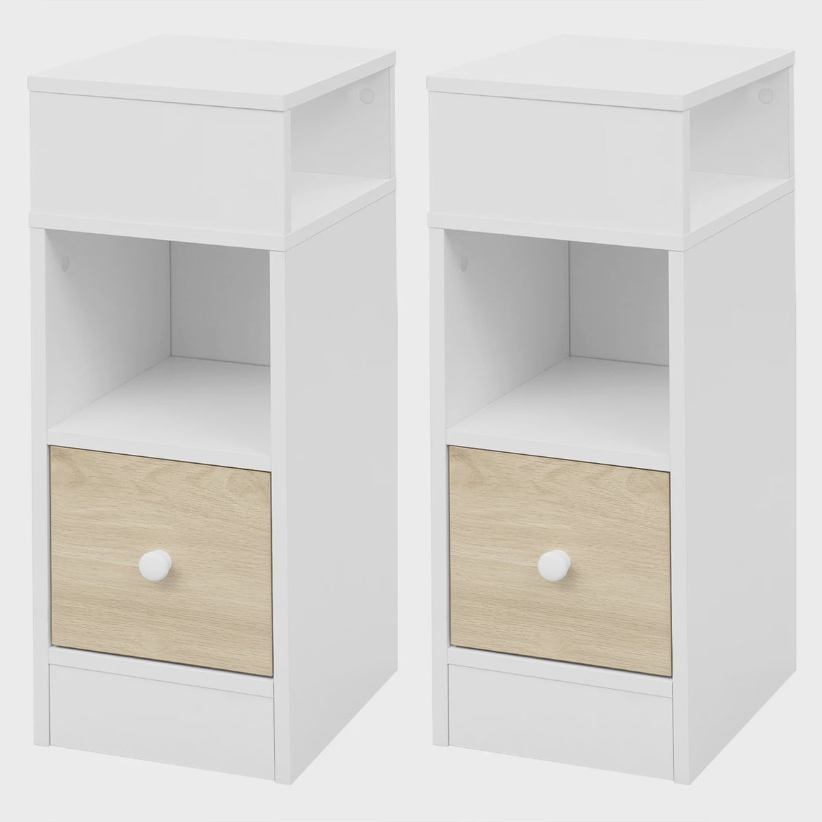 Compact Nachtkastje met 2 Open Vakken en 1 Lade - Slimme Opbergkast voor Slaapkamer