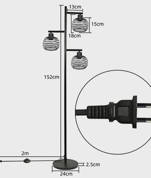Industriële Staande Lamp Zwart Metaal - 3 Lichtpunten, E27 Fitting, 152cm Hoog