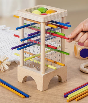 Montessori Houten Stokken Spel - Interactief Ouder-Kind Spel voor Fijne Motoriek en Kleurherkenning