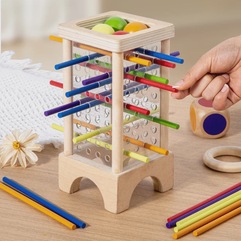 Montessori Houten Stokken Spel - Interactief Ouder-Kind Spel voor Fijne Motoriek en Kleurherkenning