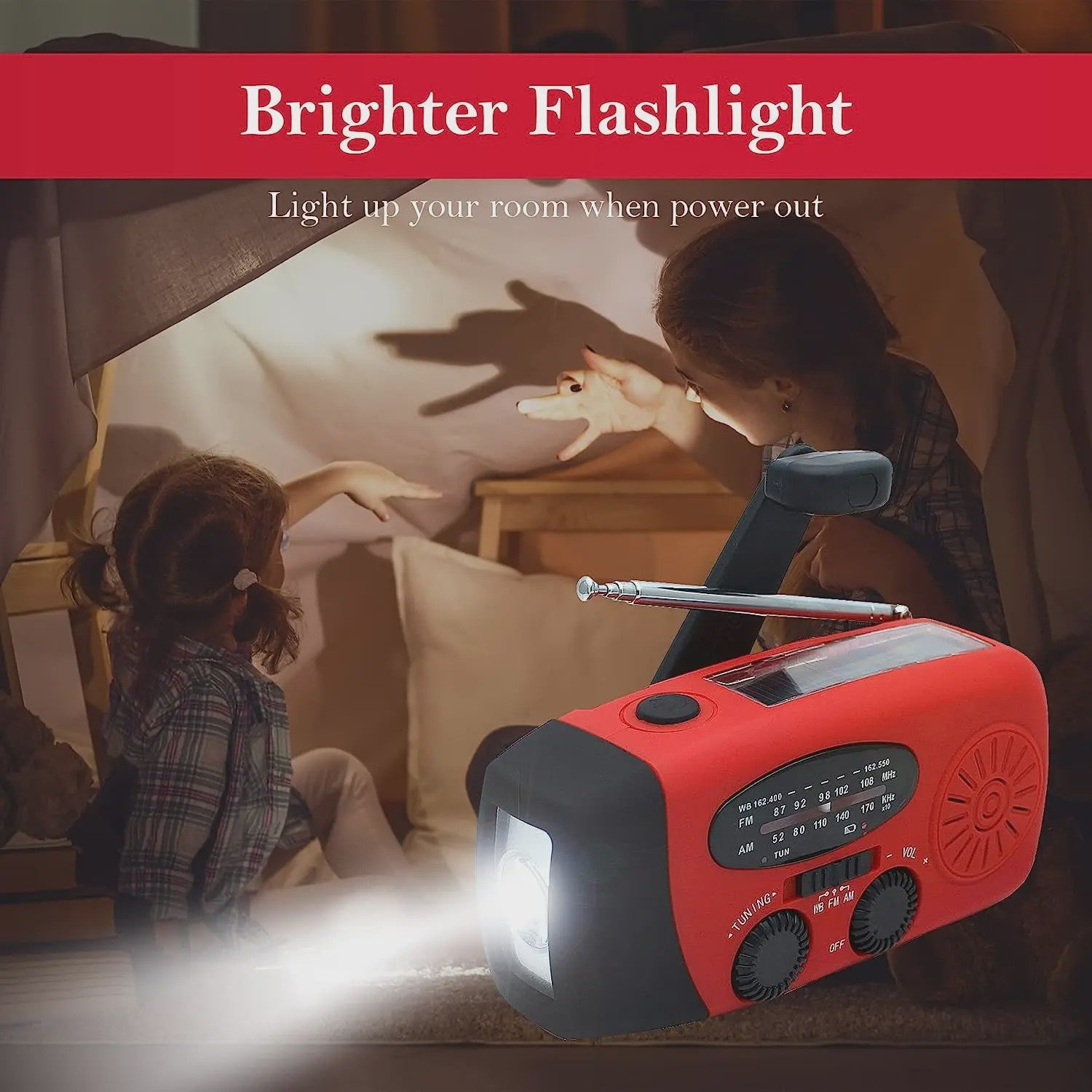 Noodlamp met Radio & Powerbank: Solar, Dynamo, USB Opladen