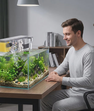 Transparante Acryl Hangfilter met Meerfasen Filtratie & Waterval Uitlaat - Compact & Ruimtebesparend