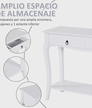 Homcom Console Table Sideboard Living Room Dining Room Hallway Furniture Side Table with Drawers and Shelf Elegant Design 100X33X76Cm