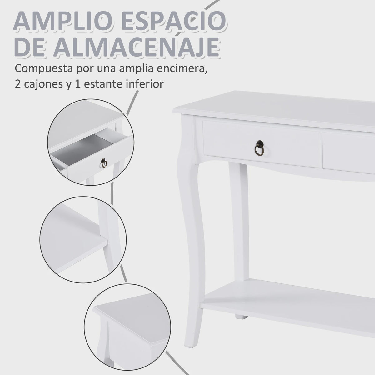 Homcom Console Table Sideboard Living Room Dining Room Hallway Furniture Side Table with Drawers and Shelf Elegant Design 100X33X76Cm