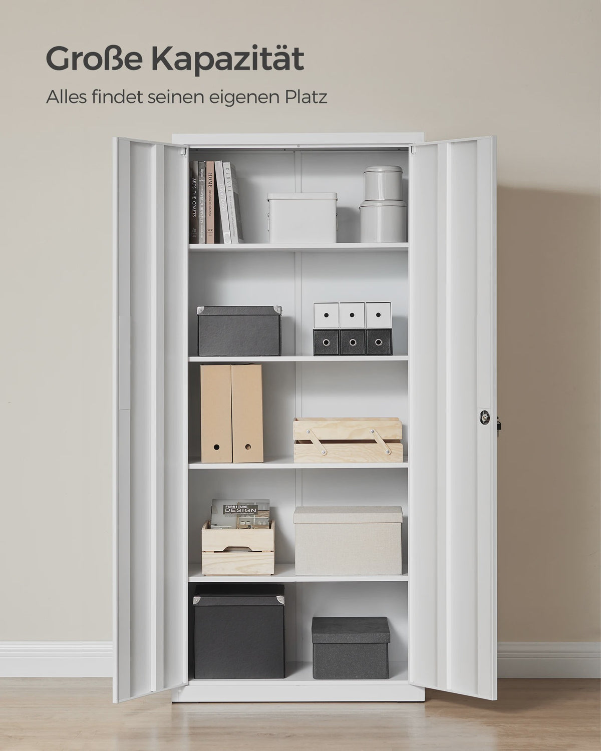 Metalen Archiefkast 180 cm - 5 Verstelbare Legborden & Slot - Ideaal voor Garage, Kantoor, Woonkamer