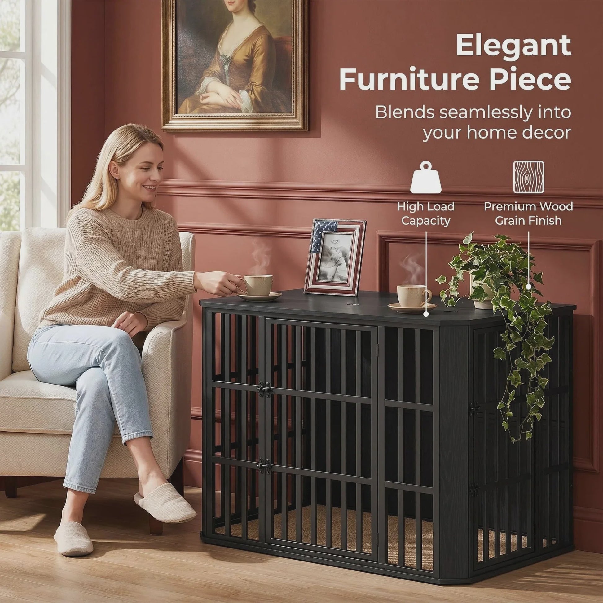 Luxe Houten Hondenkennel met Dubbele Deuren en Bovenklep - 120x75x81 cm