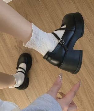 Dames Mary Jane Platform Schoenen met Blokhak en Kruisband - Vintage Gothic Stijl