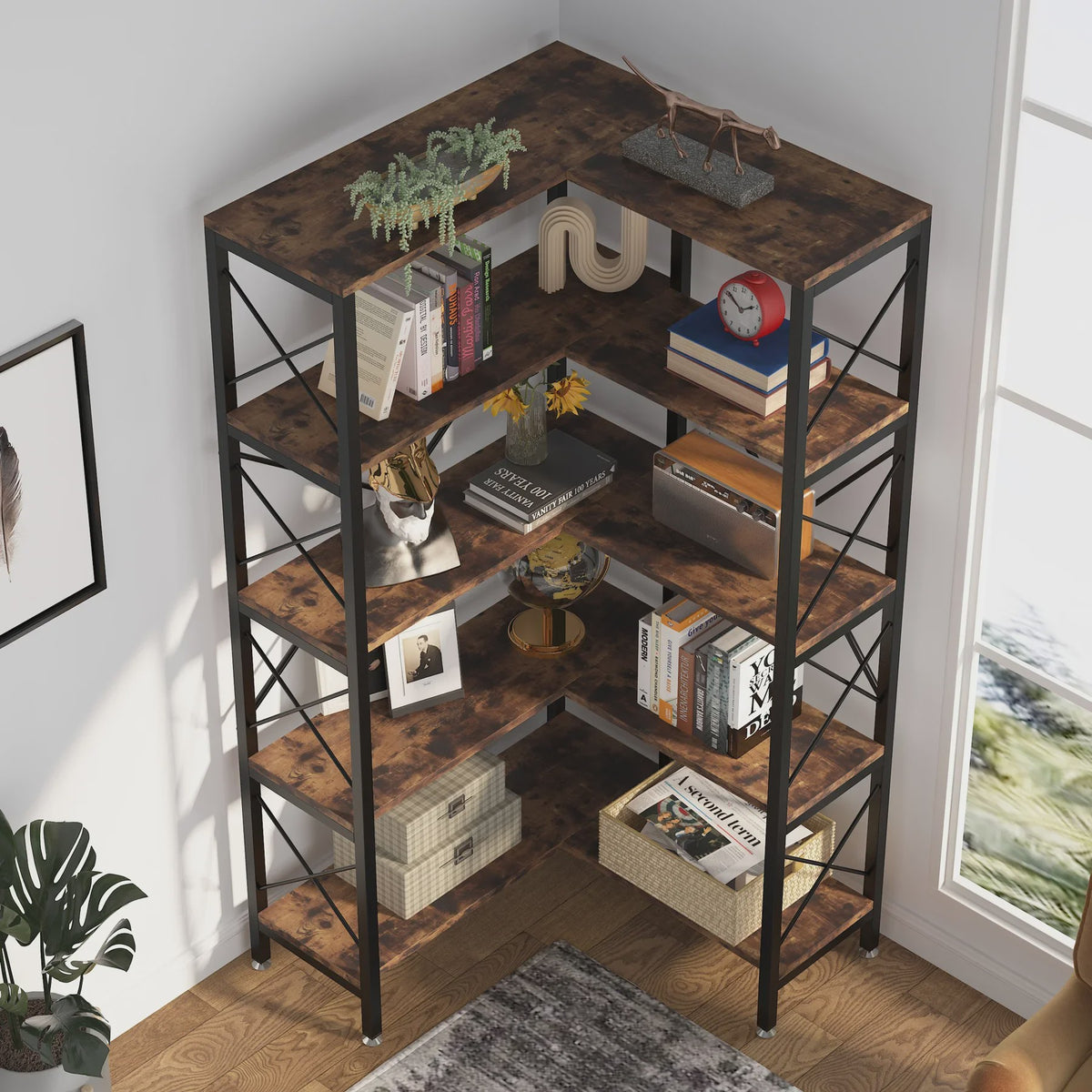 Tribesigns 5-Niveau Hoekboekenkast - Modern Design met Metaal Frame