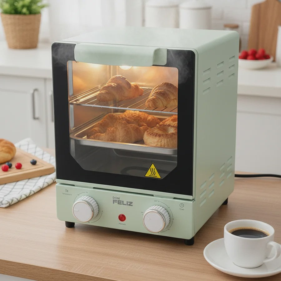 Compacte Verticale Oven 15L met Glazen Deur & Timer - Ideaal voor Kleine Keukens