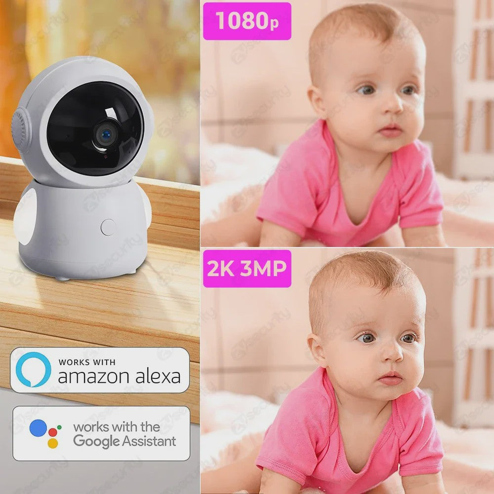 WiFi Babyfoon met Twee Camera's, Split-Screen, App Controle & 4.3" IPS Scherm - 2K 3MP Auto Tracking PTZ