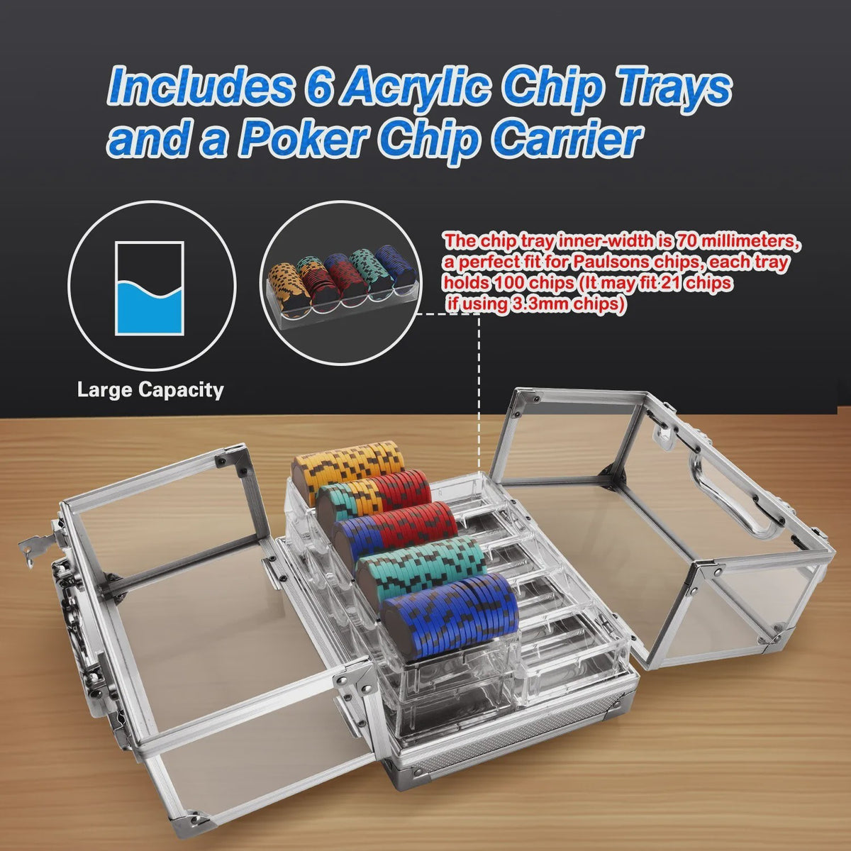 Transparante Aluminium & Acryl Poker Chip Koffer - 600 Chips