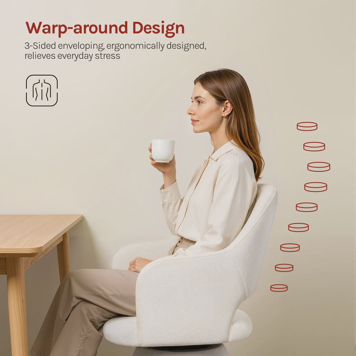 Draaibare eetkamerstoel met hoge rugleuning en linnen bekleding - Beige