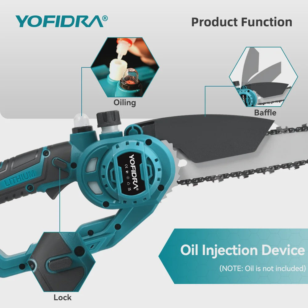 YOFIDRA Telescopische Snoeizaag 8-Inch Brushless Motor - 2-in-1 Hoge Takken Snoeien