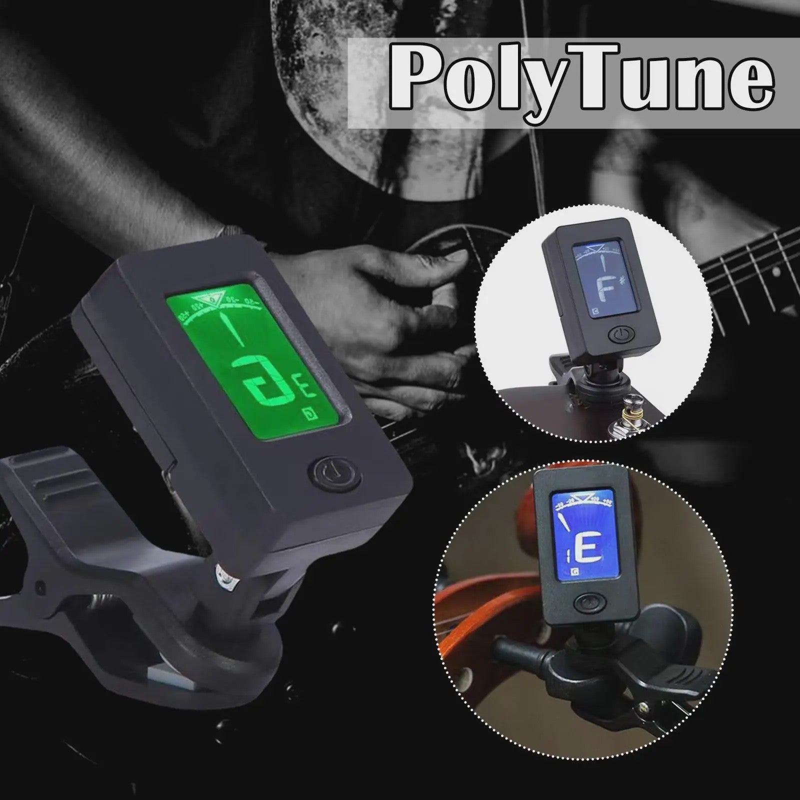 Professionele Clip-On Gitaartuner met 360° Draaibaar LCD Scherm - Voor Gitaar & Ukulele