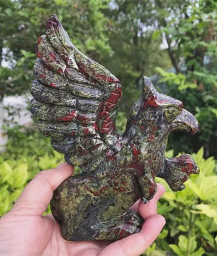Gegraveerd Kristallen Griffioen Beeldje - 15cm Natuurlijke Bloedsteen Decoratie