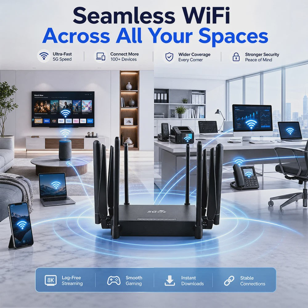 OPTFOCUS 5G CPE Router AX1800 WiFi 6 met 10 Antennes - Hoge Snelheid Draadloze Modem