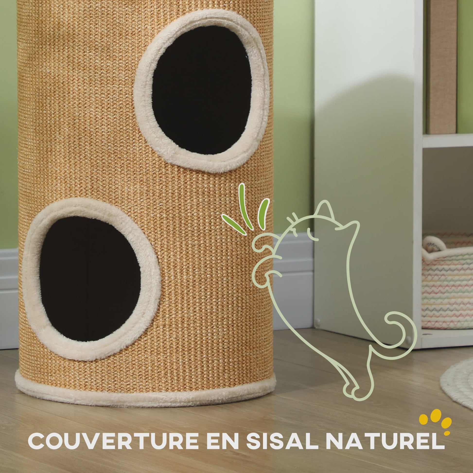 Kattenkrabpaal Toren met 2 Niveaus en Sisal Bekleding - Ø 35x60 cm