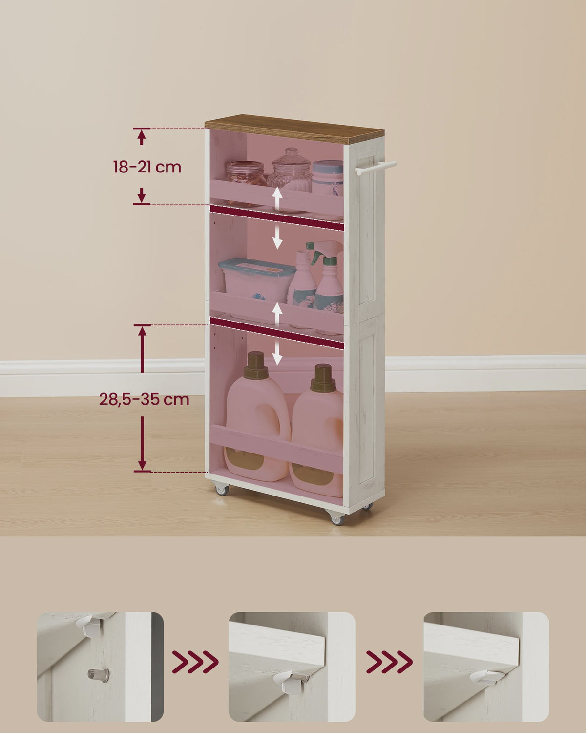 VASAGLE Smalle Rolkar met 4 Niveaus - 40x15x86.5 cm - Keuken & Badkamer Opbergoplossing